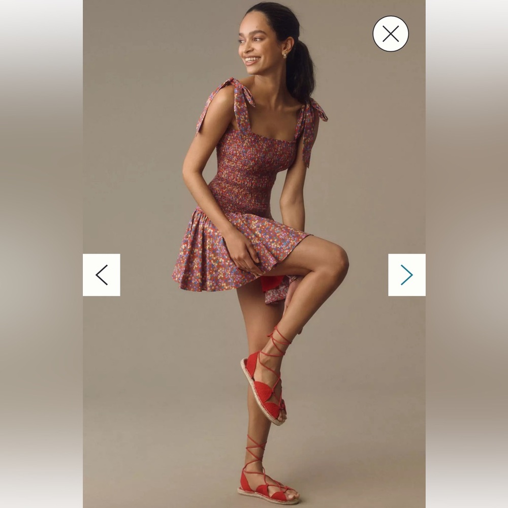 Anthropologie Atsu tie shoulder smocked mini dress